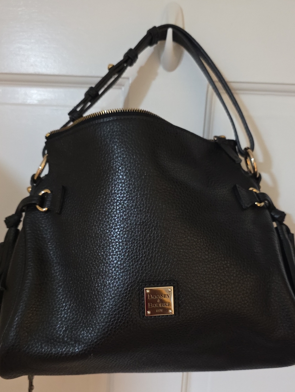 Dooney & Bourke Black Pebble Leather Hobo with Gold Hardware
